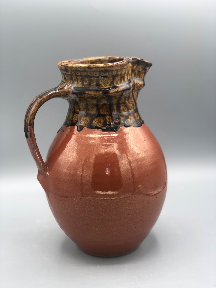 Pitcher with Red Iron and Ash Glaze by Mark Heywood 