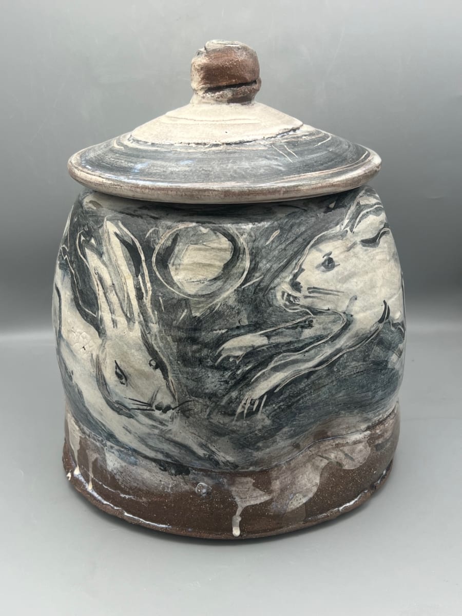 Lidded Moon & Rabbits Jar by Ron Meyers, Image 6.