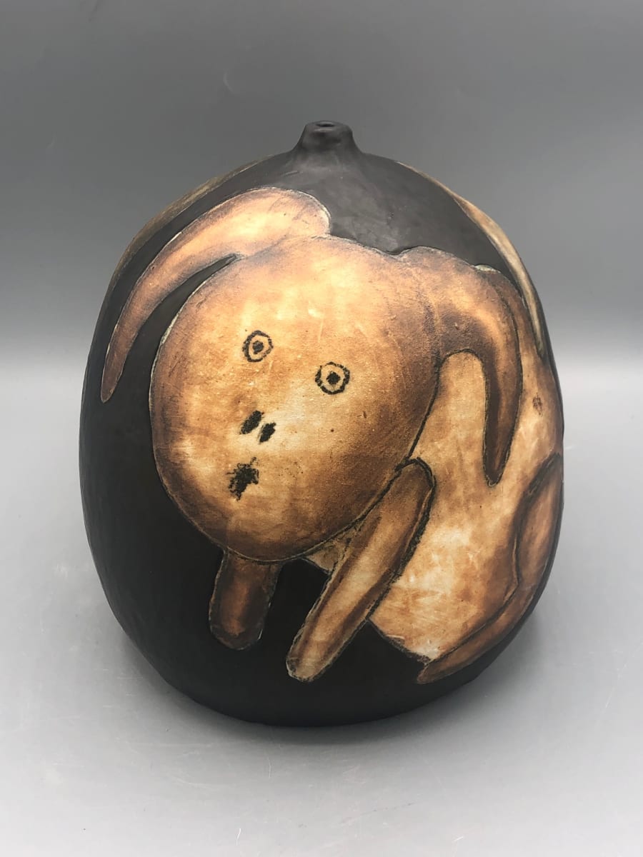Short Bottle Form with Rabbit Drawings by Curtis Hoard, Image 4.