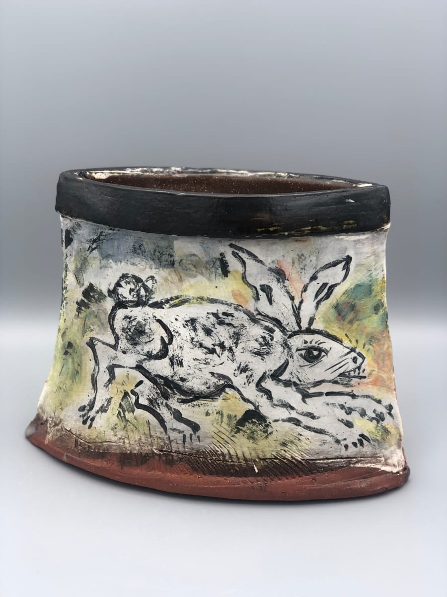 Rabbit and Fox Oval Vase by Ron Meyers, Image 1.