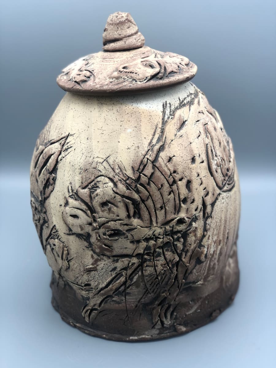 Cat and Rat Lidded Vessel by Ron Meyers, Image 1.