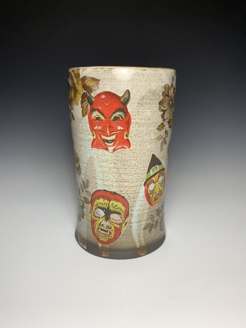 Vintage Halloween Masks Vase by Curtis Houston 