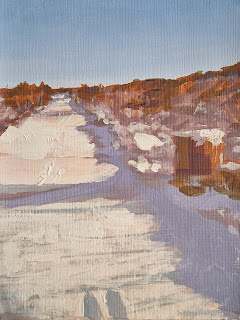 Half Page Illustration by Linda Jen Art  Image: "Snow Path" - Quiet, sunny morning, he found a curious new path covered with snow.