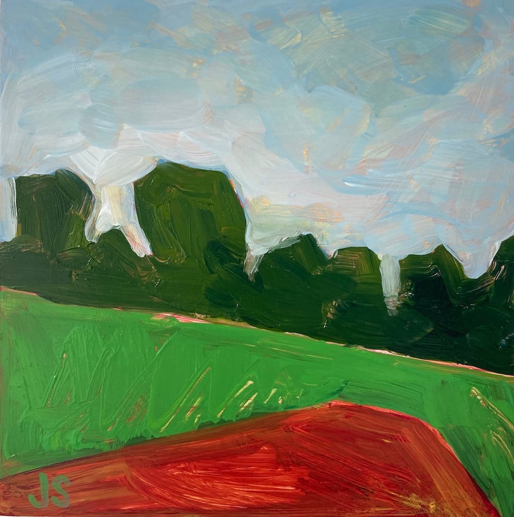 Field and forest with red by Jessica Singerman 