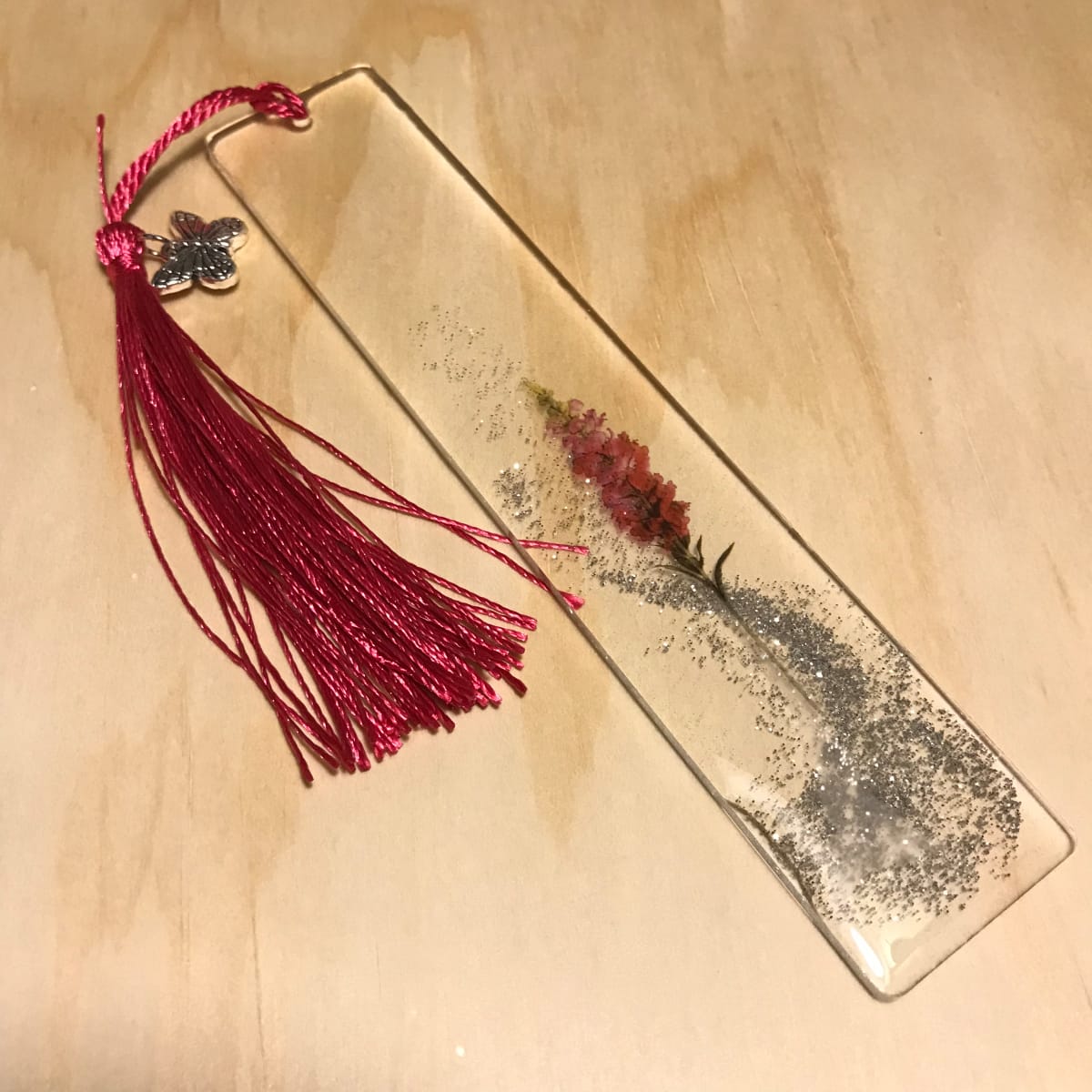 Pink Floral Bookmark with Butterfly Charm 