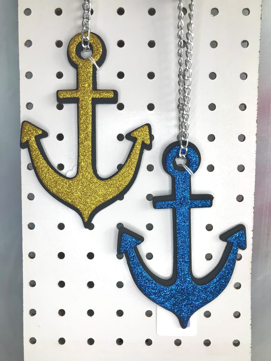 Wood Anchor Ornament with Chain by Colorvine by Kelsey  Image: gold / blue