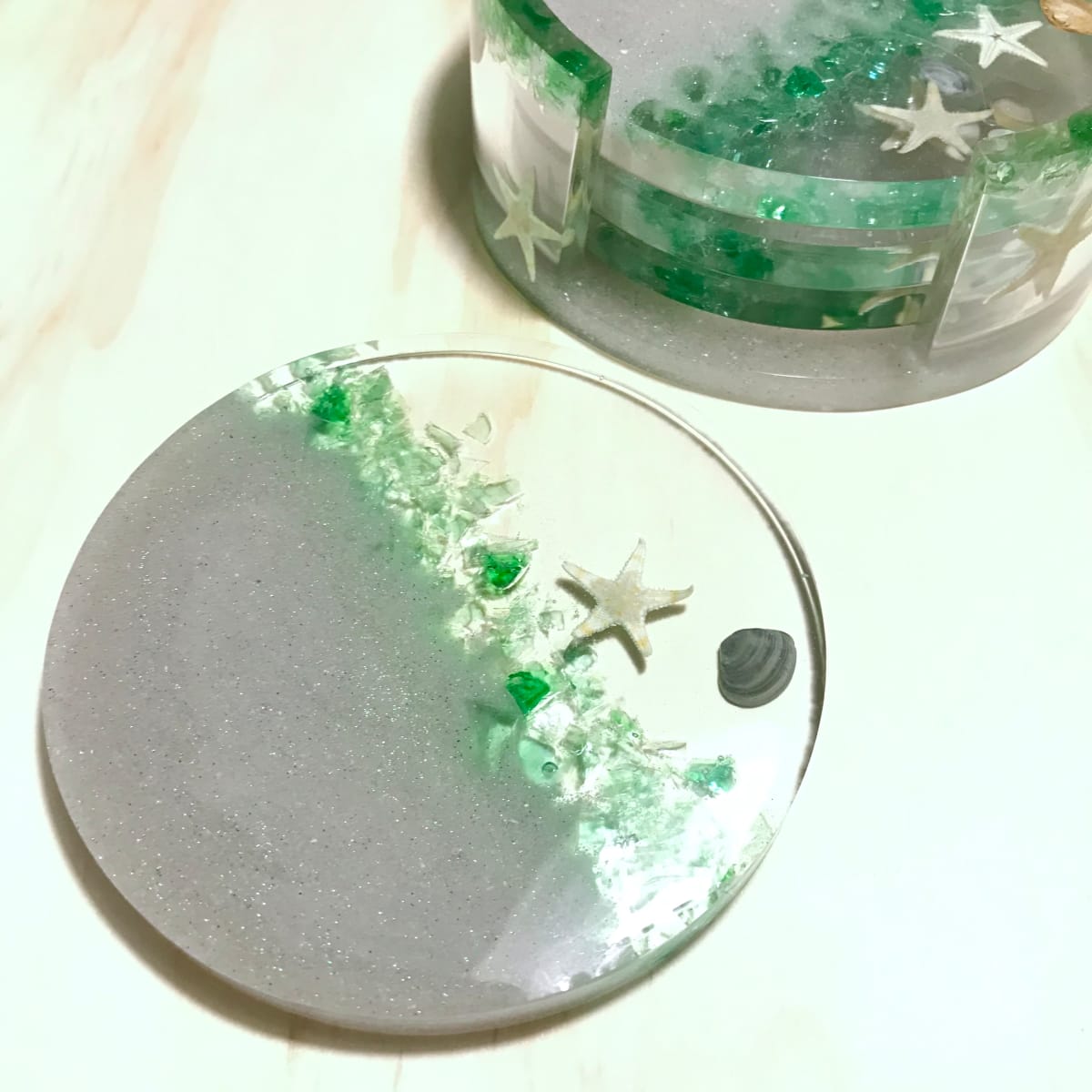 Green Seaglass and Sand Coaster Set 