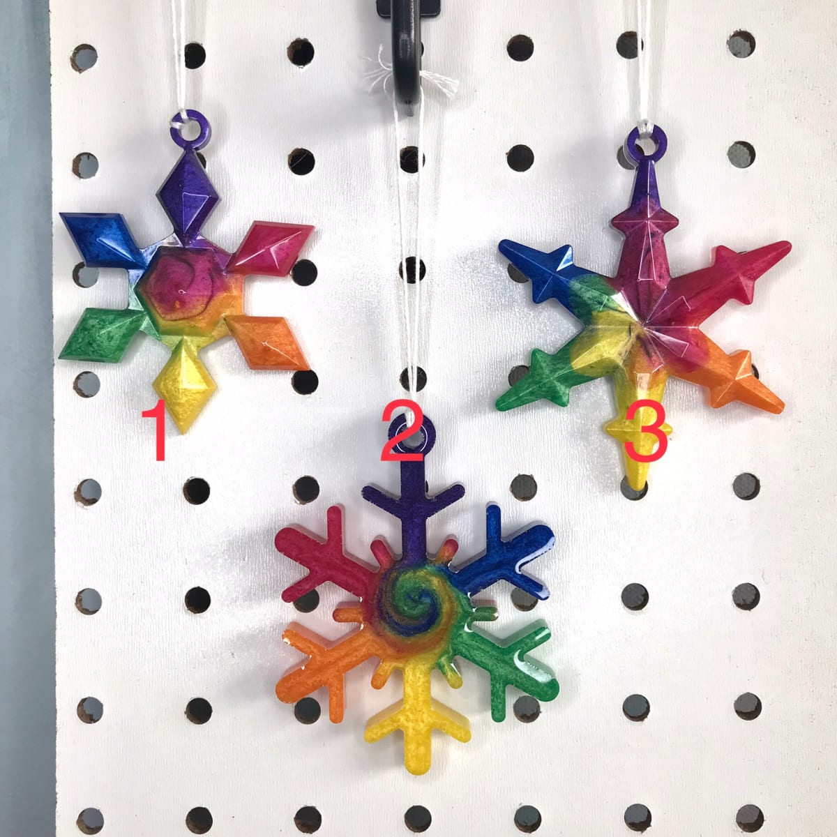 Small Resin Snowflake Ornaments by Colorvine by Kelsey  Image: rainbow set