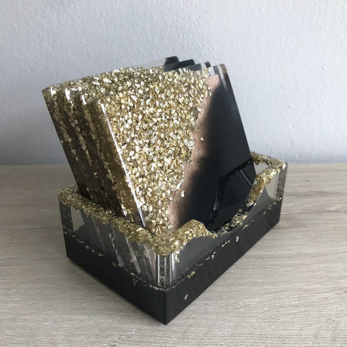 Black & Gold Coaster Set - Square, Image 4.