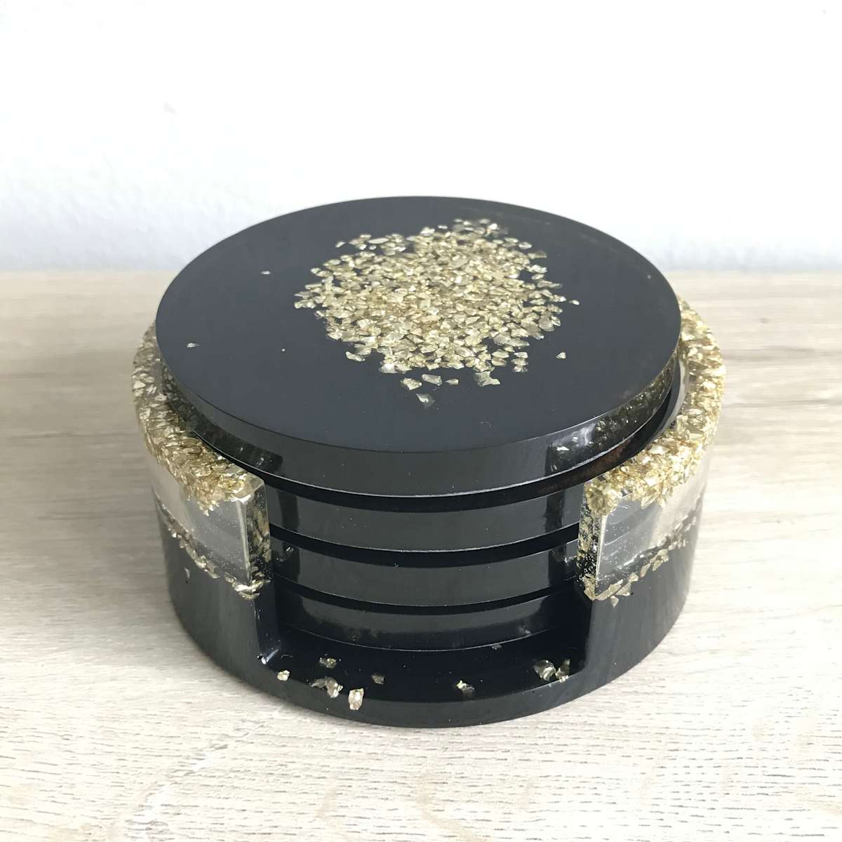 Black & Gold Coaster Set - Round, Image 1.