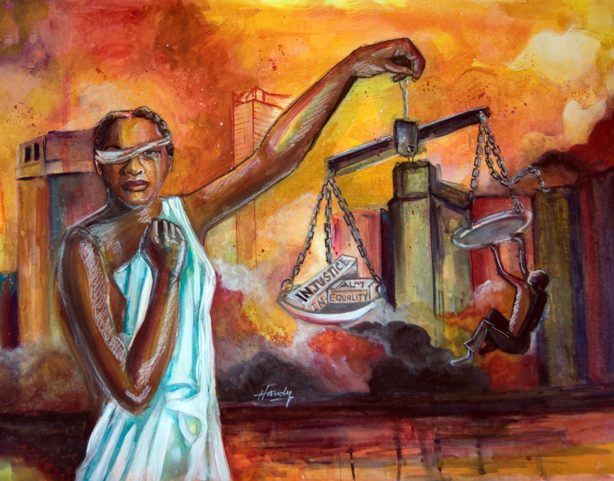 Lady Justice Weeps by Cheryl Handy  Image: ... and the city burns