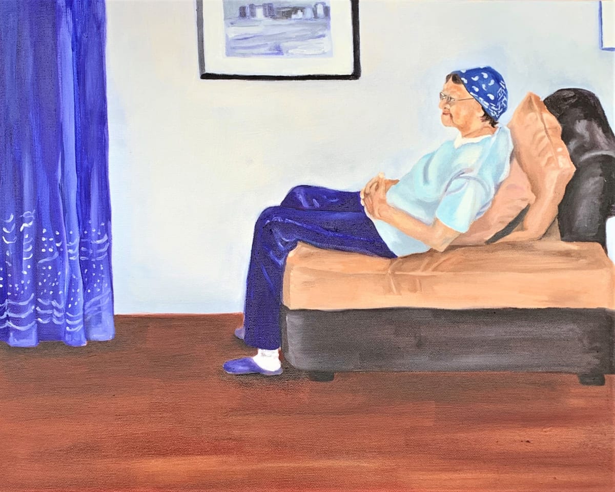 Portrait of the Artist's mother, a study in blue and brown. by Cheryl Handy 