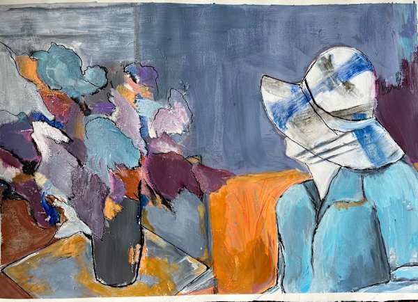 Girl with Flowers by Leslie Hantman 