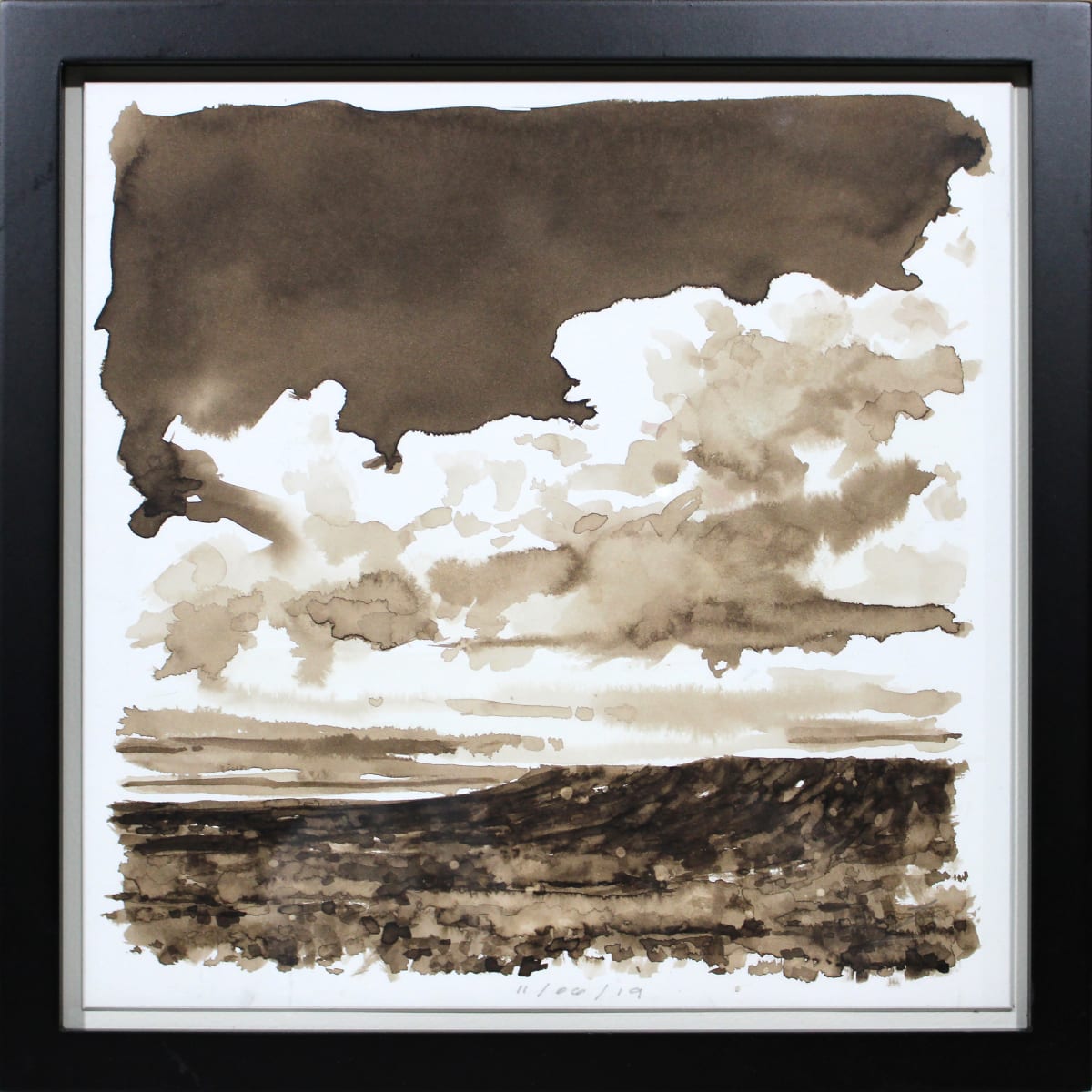 Walnut Ink  Series 11-06-19 by Baron Wilson  Image: West Texas Mesa with Storm Clouds black wood frame with glass