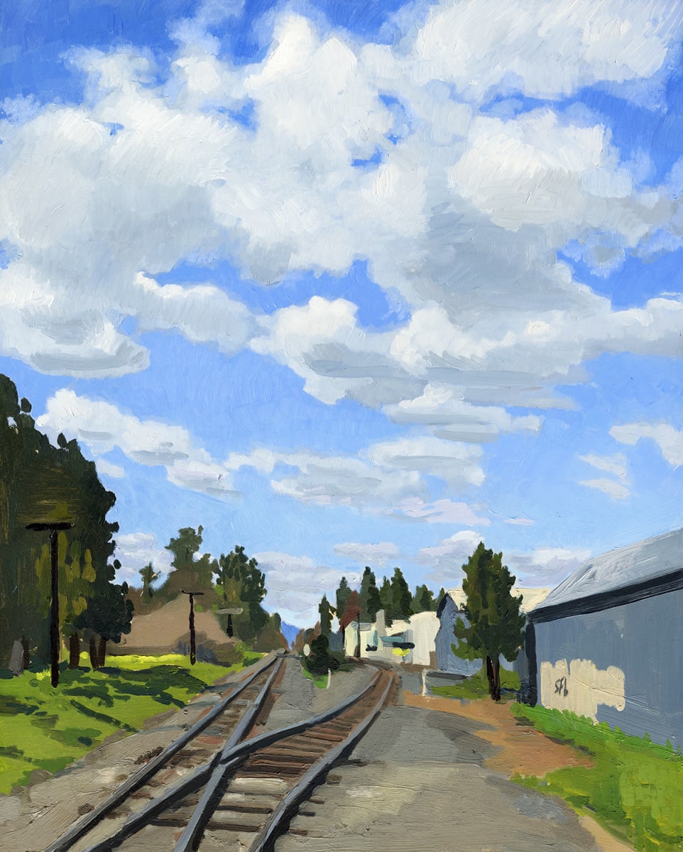 Cumulus Clouds and Railroad Tracks, Phoenix OR by Sarah F. Burns 