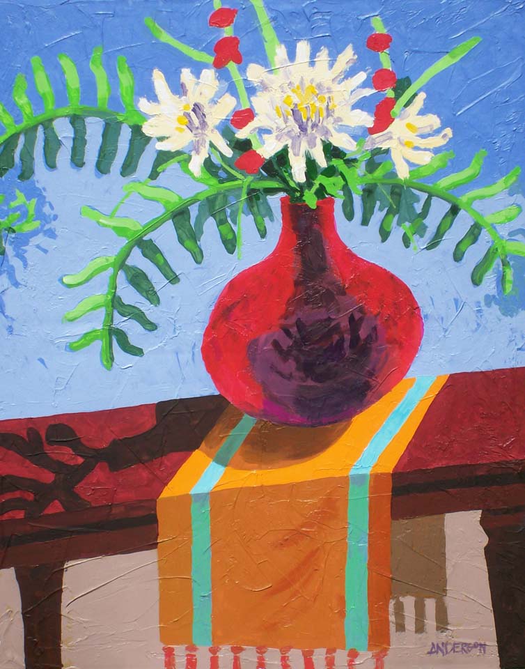 Flowers In A Red Vase by Michael Anderson 
