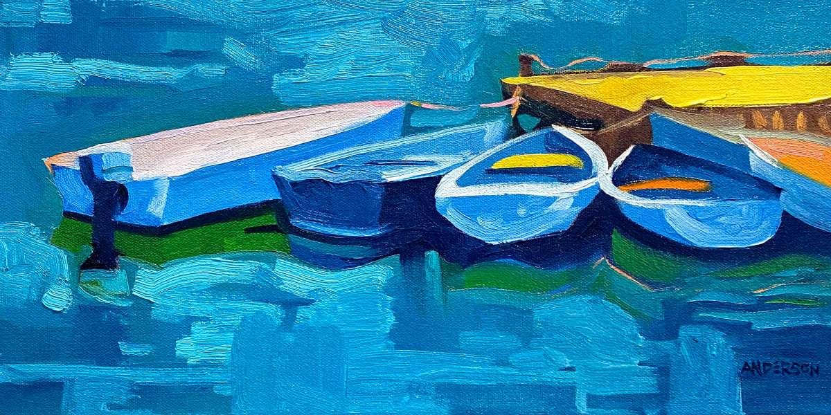 Boats At a Yellow Dock by Michael Anderson 