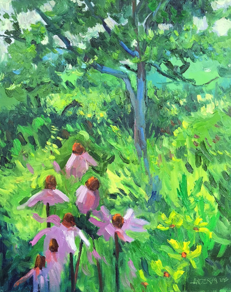 Cone Flowers, Blue Tree by Michael Anderson 