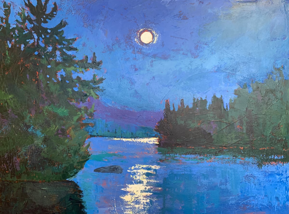 Moonlight on Upper Saranac by Holly Friesen 