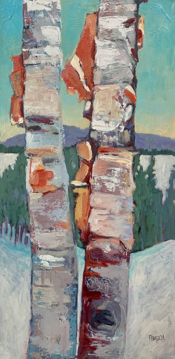 Birch in Winter Landscape by Holly Friesen 