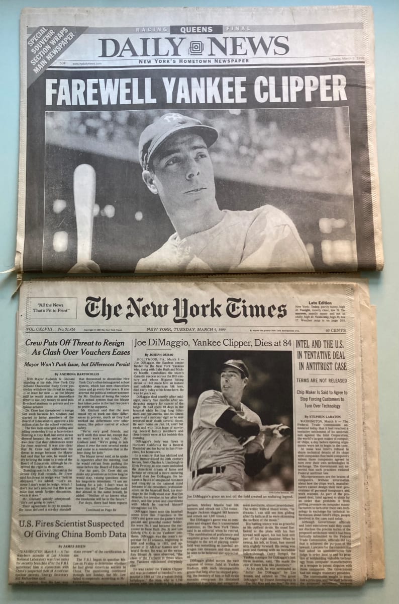 Joe DiMaggio obituary newspapers by various 