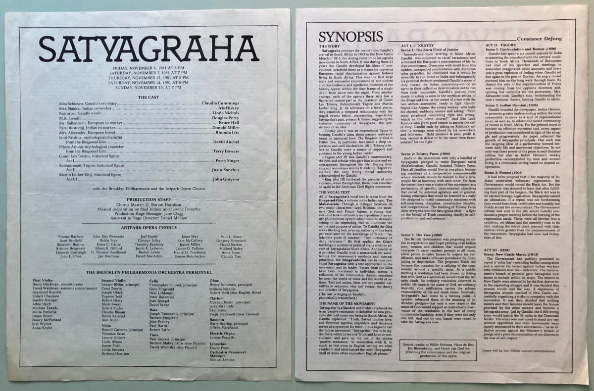 Satyagraha programs by Philip Glass 