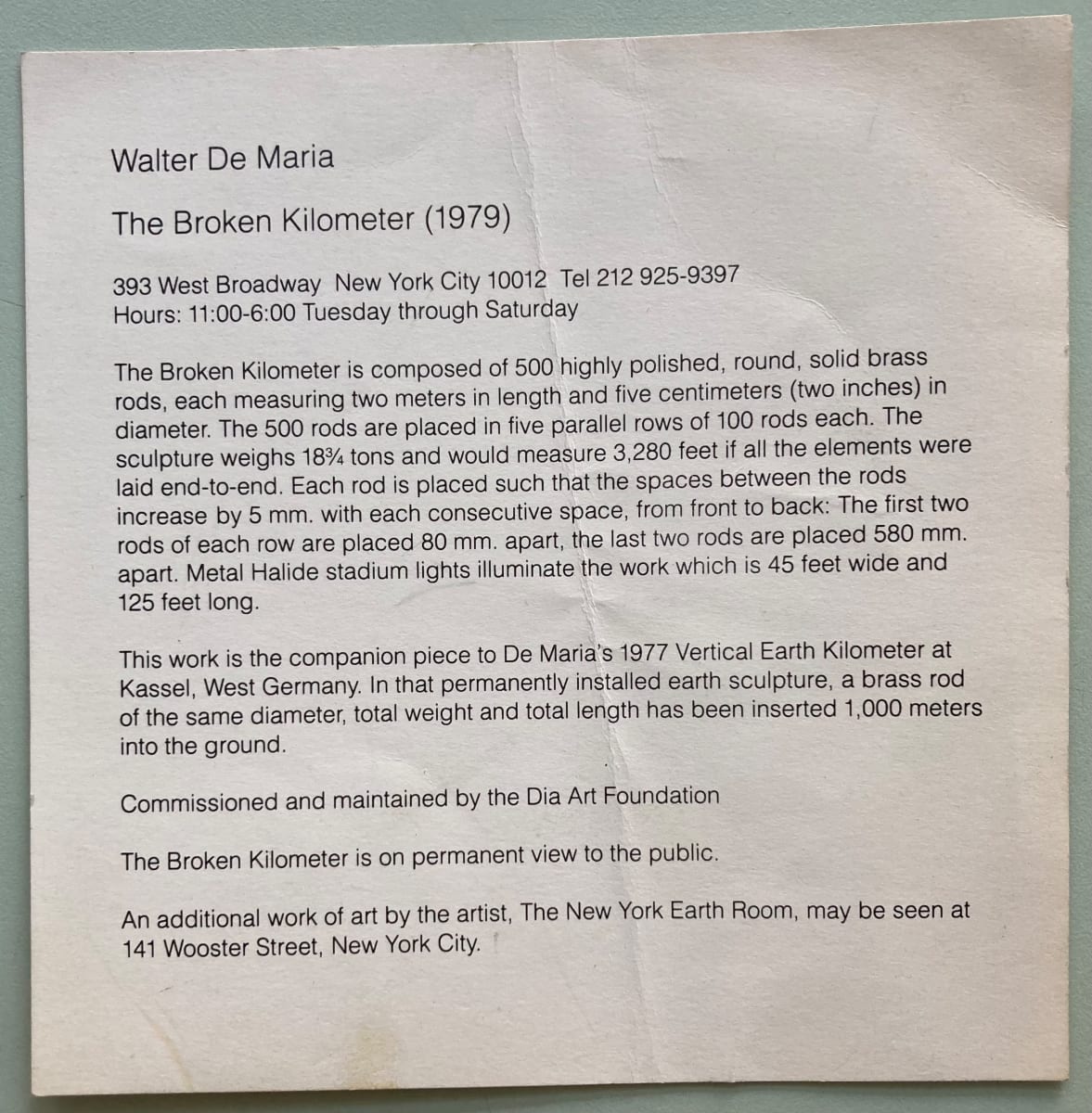 The Broken Kilometer by Walter De Maria, Image 1.