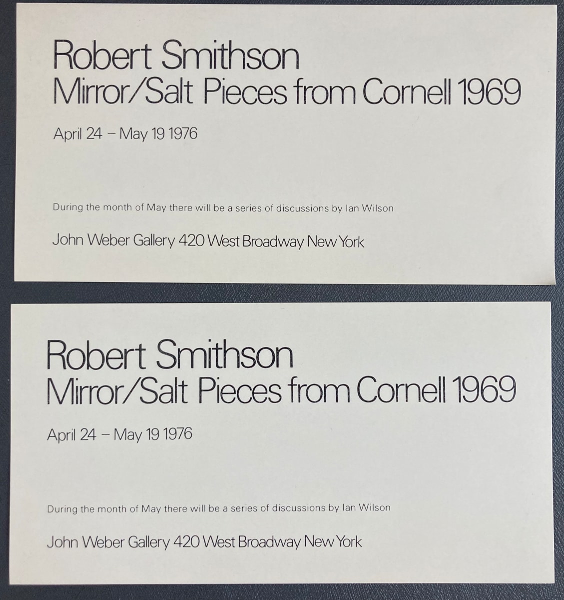 Robert Smithson: Mirror/Salt Pieces from Cornell 1969 by John Weber Gallery 