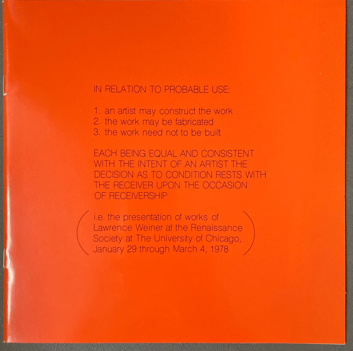 In Relation to Probable Use by Lawrence Weiner 