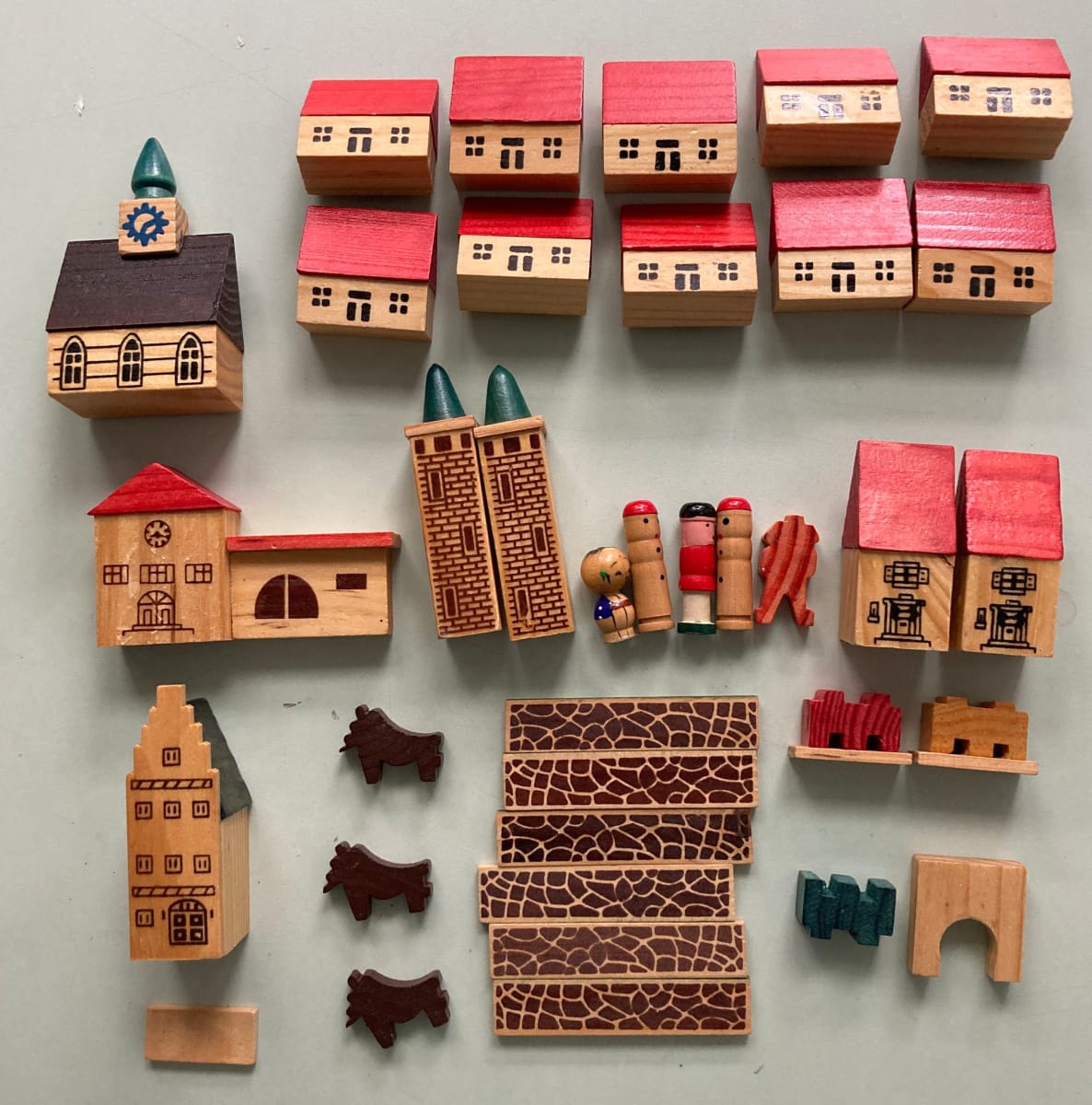 small wooden town by folk art unknown 