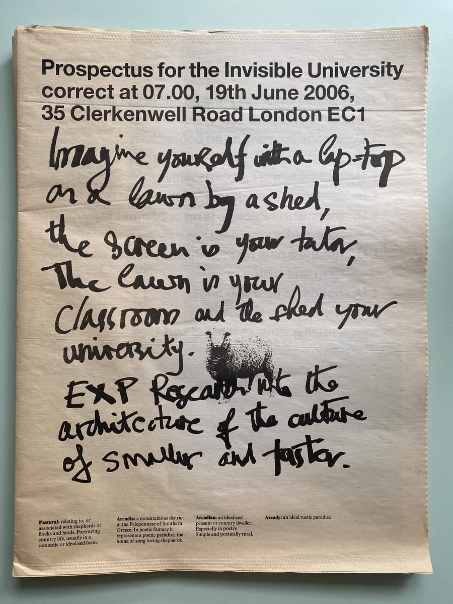 Prospectus for the Invisible University correct  at 07.00, 19th June 2006, 35 Clerkenwell Road London EC1 by David Greene 