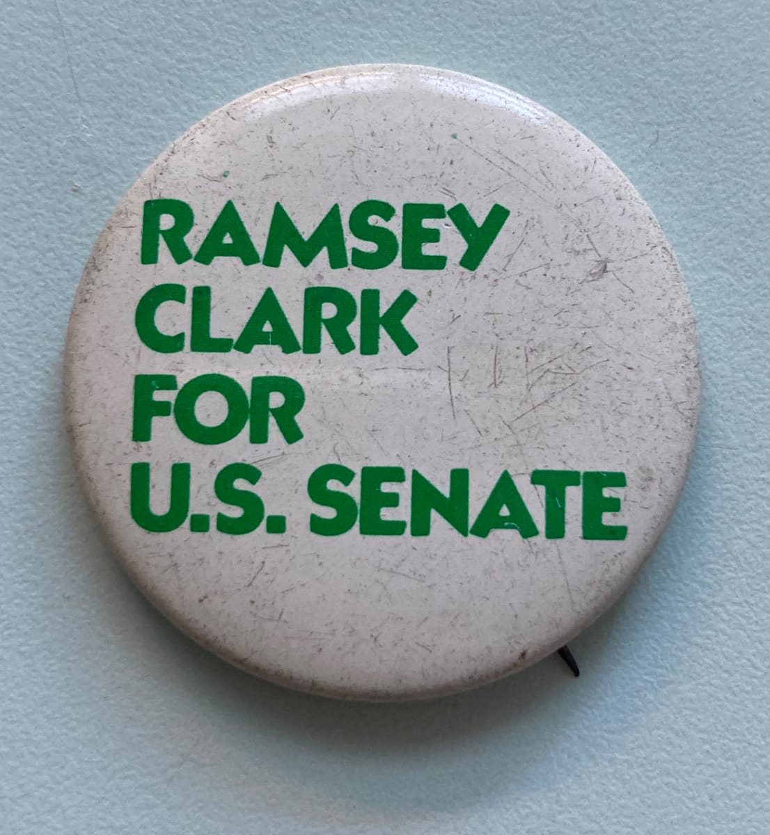 Ramsey Clark for US Senate button by political campaign, Image 1.