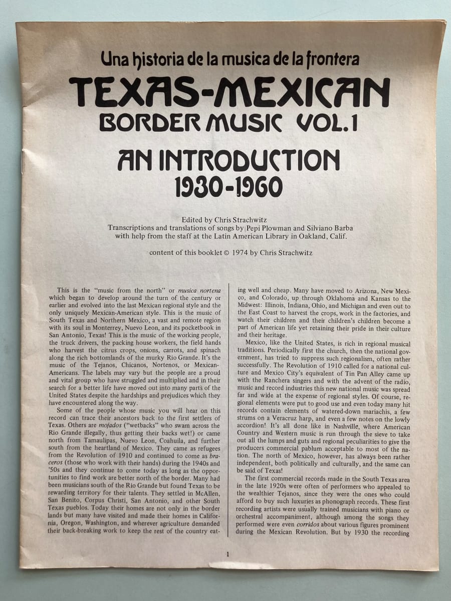 Texas-Mexican Border Music Vol. 1 by misc. unknown 