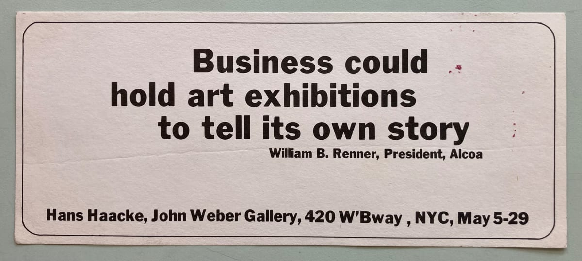 Business could hold art exhibitions to tell its own story by Hans Haacke 