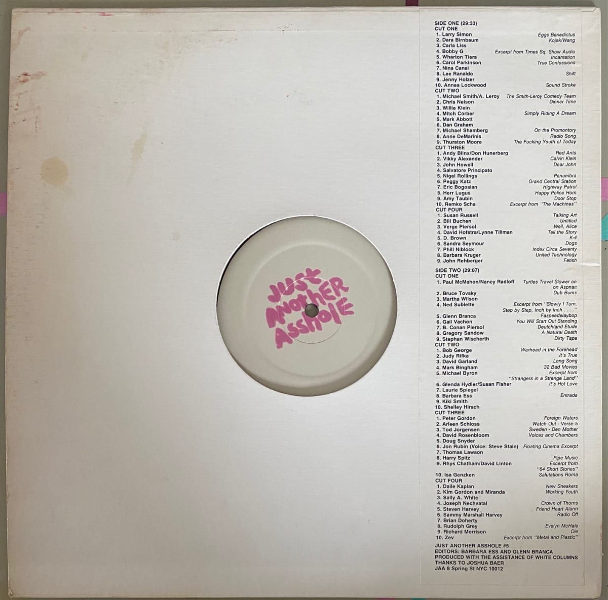 Just Another Asshole Vinyl by Barbara Ess, Glenn Branca 