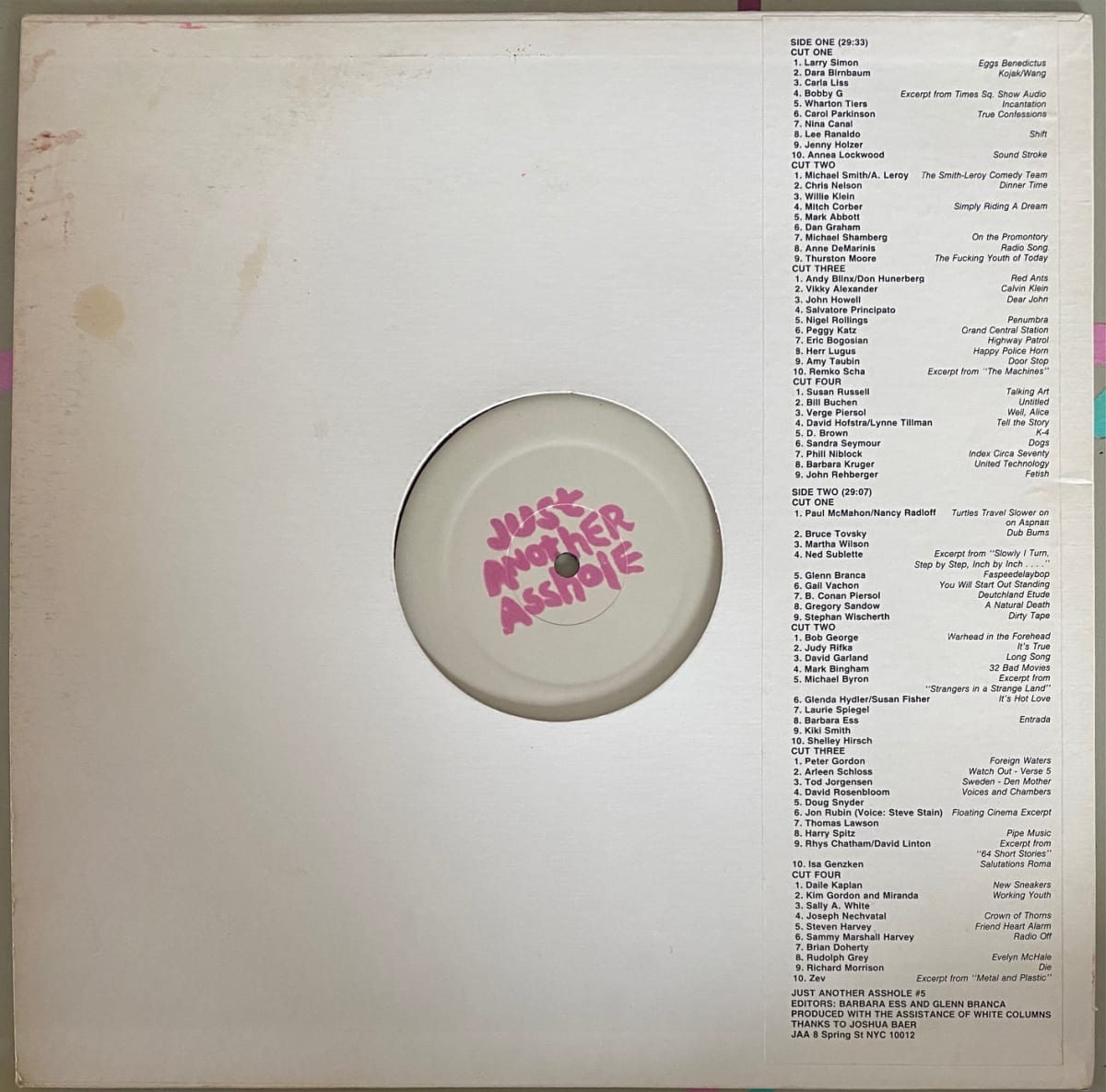 Just Another Asshole Vinyl by Barbara Ess, Glenn Branca, Image 1.