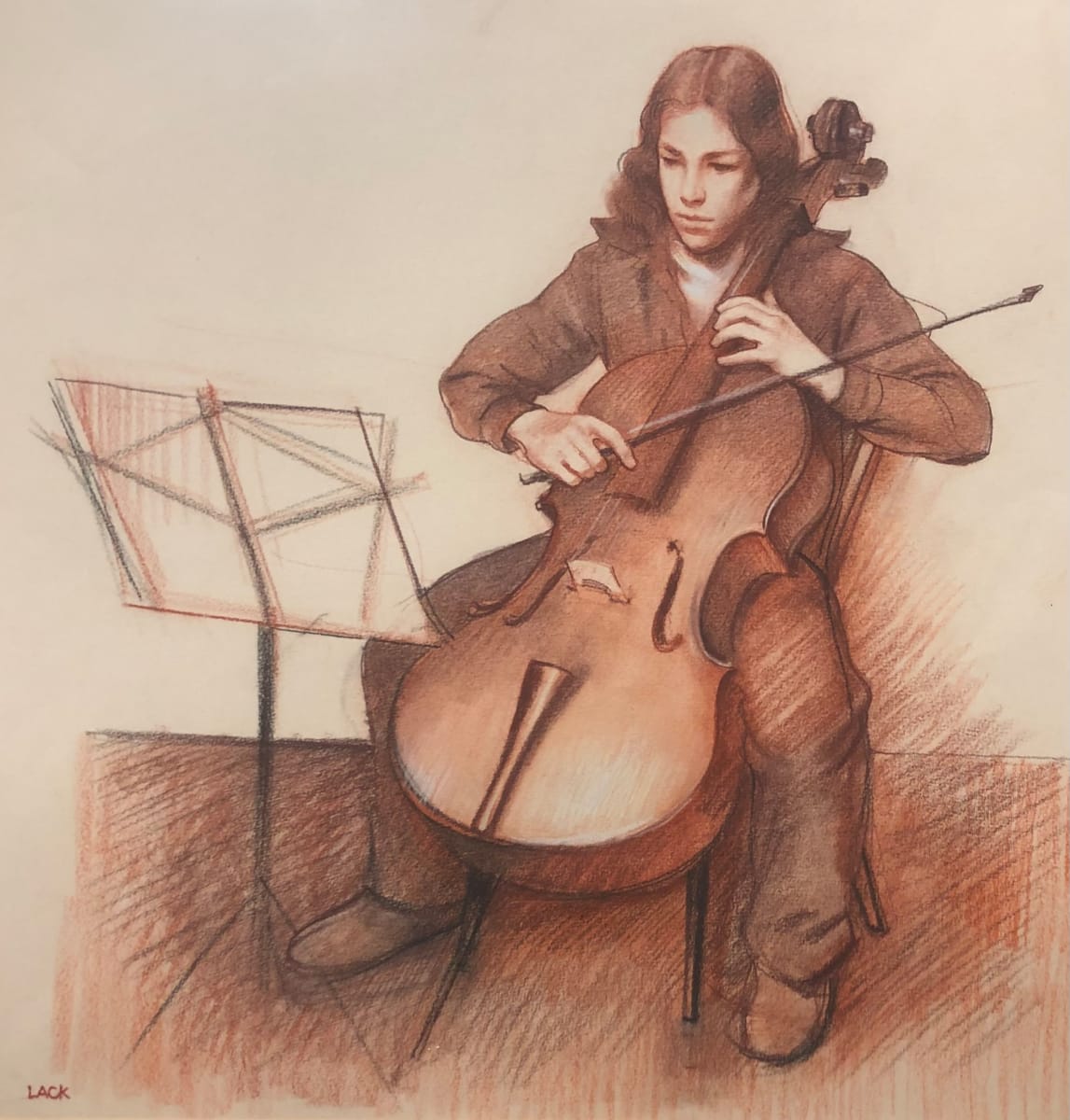 Peter Playing the Cello by Richard Lack  Image: Price on request