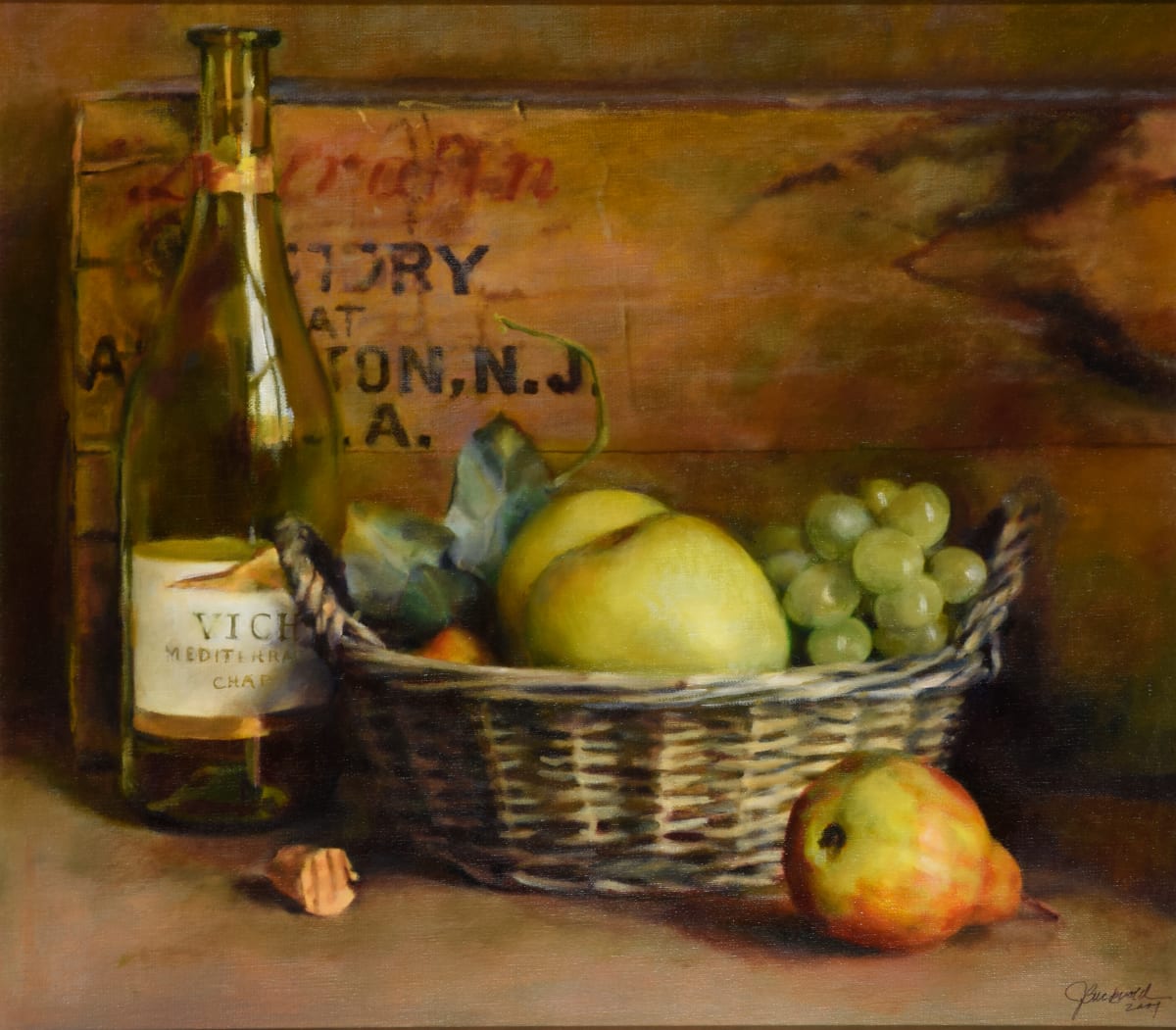 Chardonnay and Fruit by Judy Buckvold  Image: Original in Private Collection. Giclee canvas reproduction available for purchase.