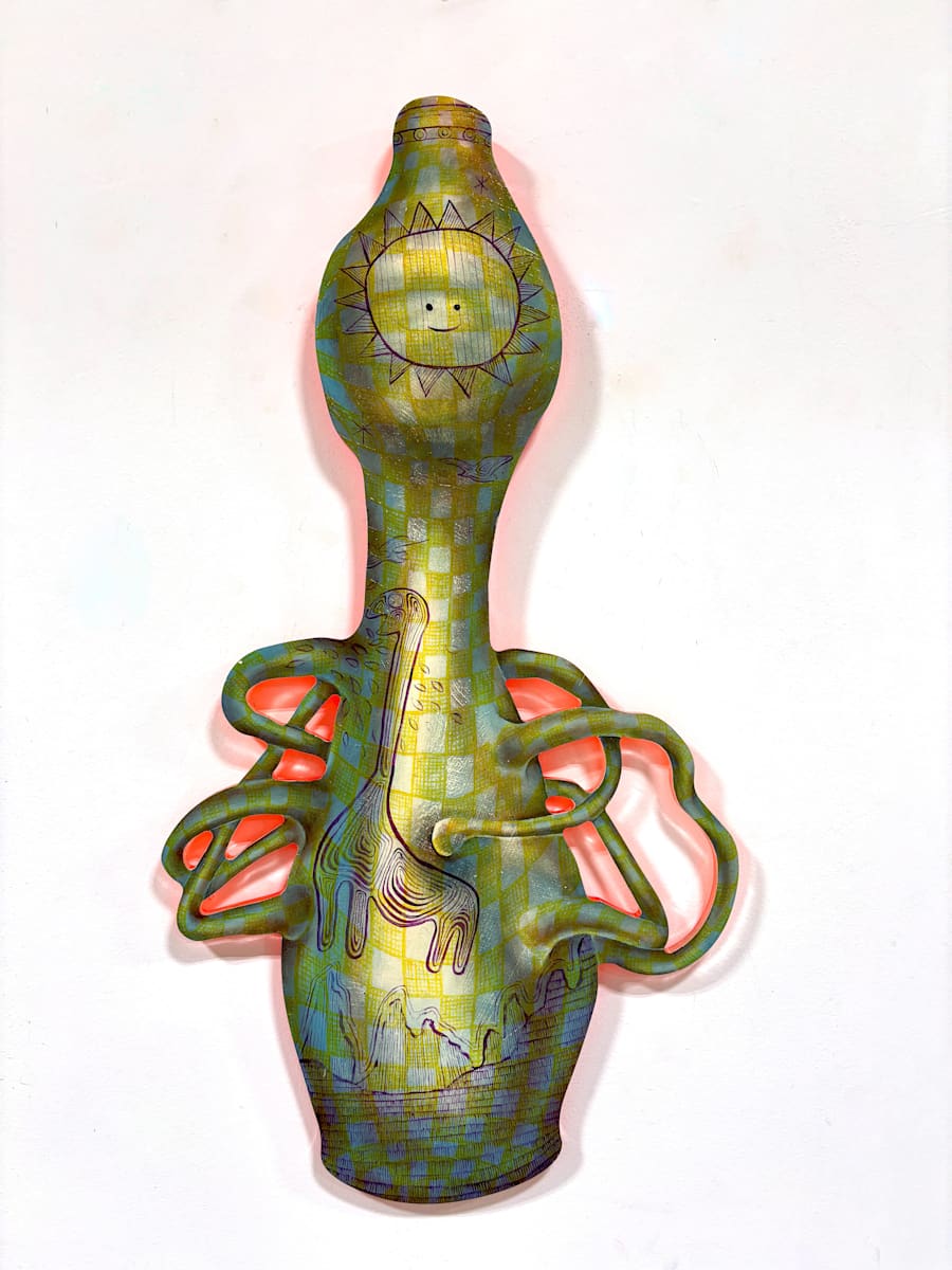 Tulip-Form Handled Vase with Beast by Cat Rigdon, Image 1.