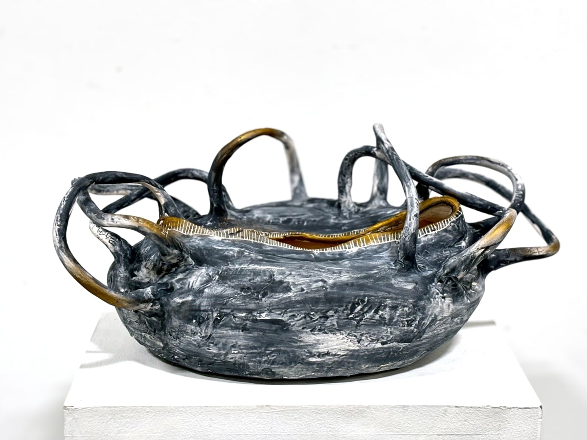 Taking Care of Everyone Slumped-Handled-Vessel by Cat Rigdon 