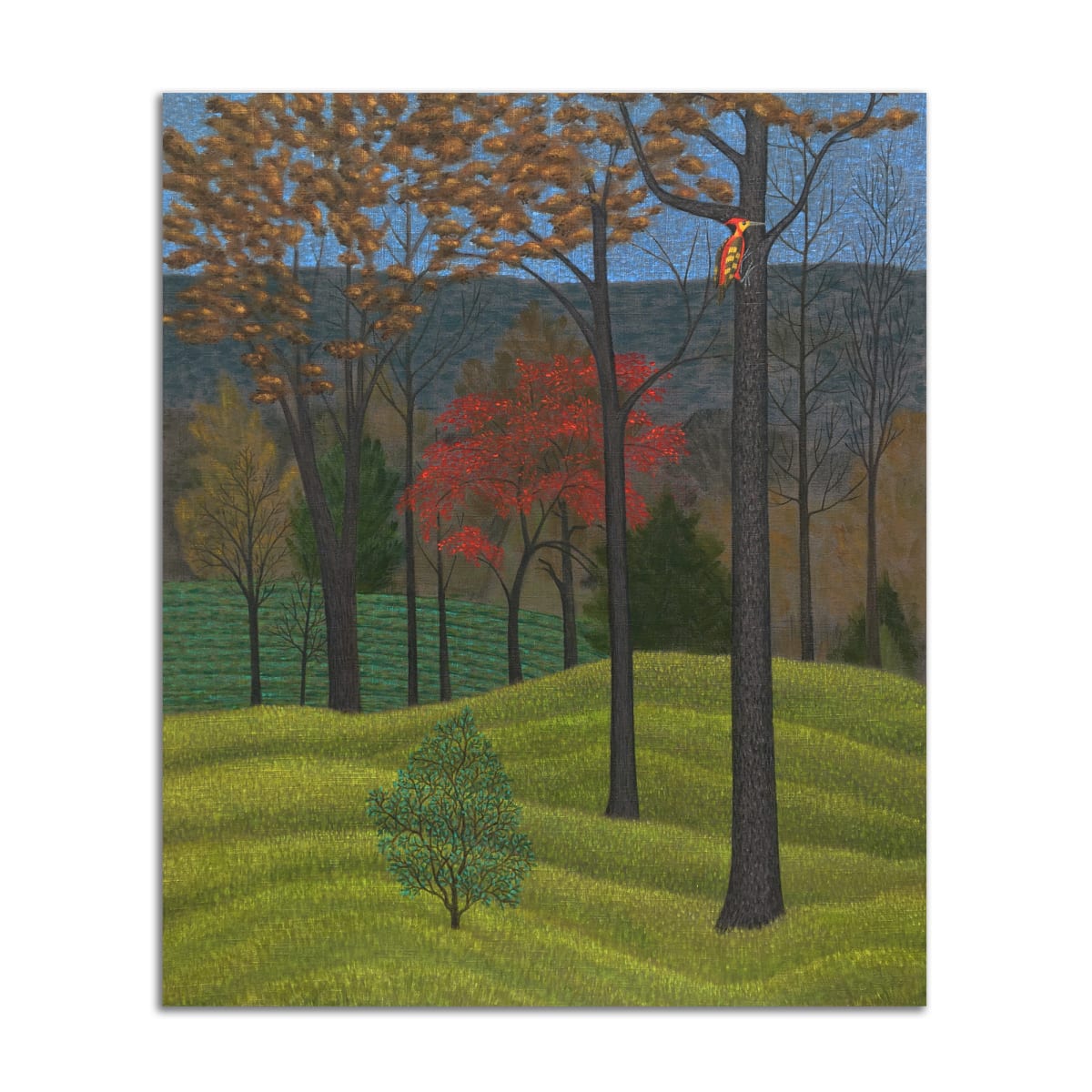 Landscape with Red Tree and Woodpecker by Jane Troup 