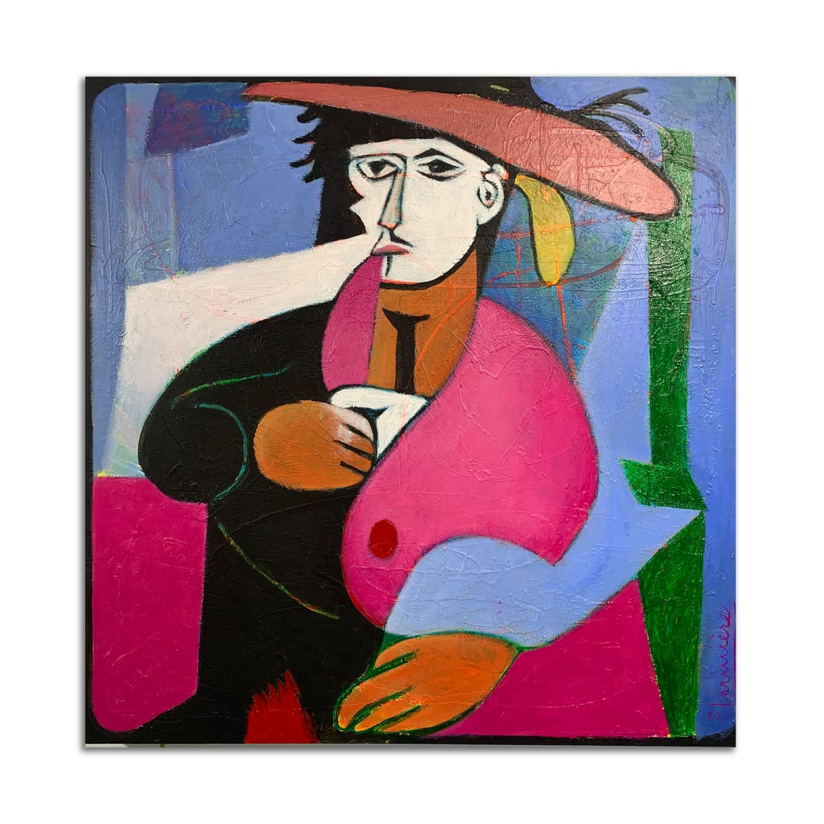 Picasso with a Pirate Hat Wearing a Magenta Fur Coat Holding a Sword #1 by François Larivière 