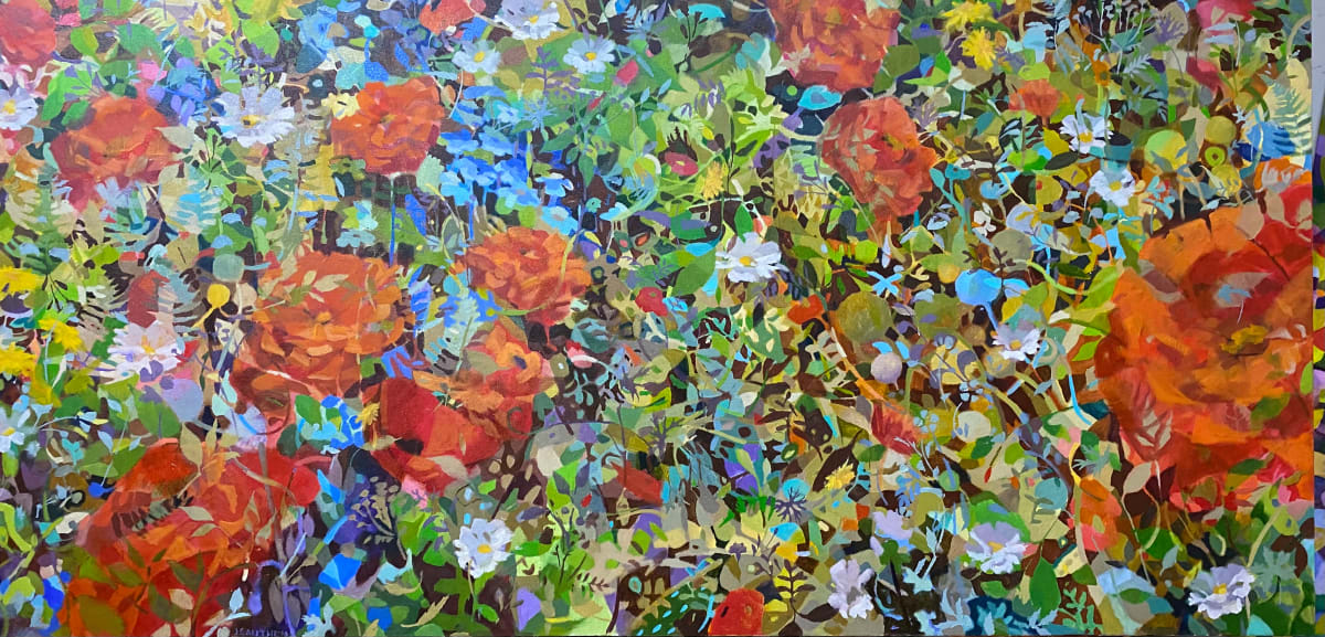 Gated Gardens by Jean Lee Cauthen  Image: unframed gallery wrapped  painted edges. Price reflects unframed status.