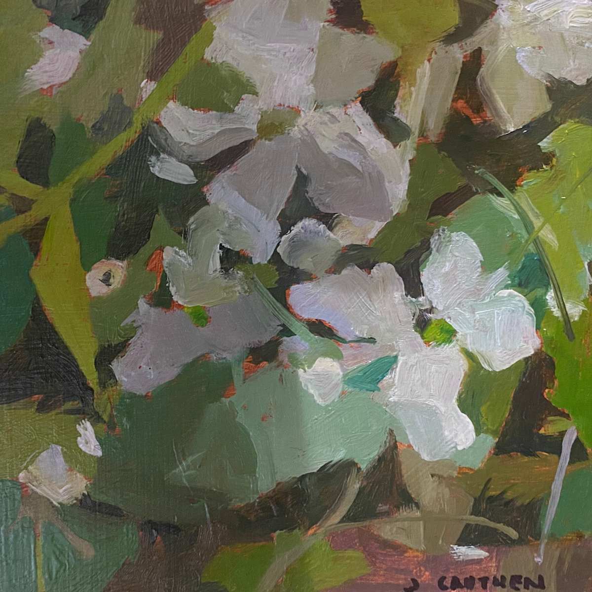 Whisper collection by Jean Lee Cauthen  Image: Samples of small works, framed. Currently 5 completed. 