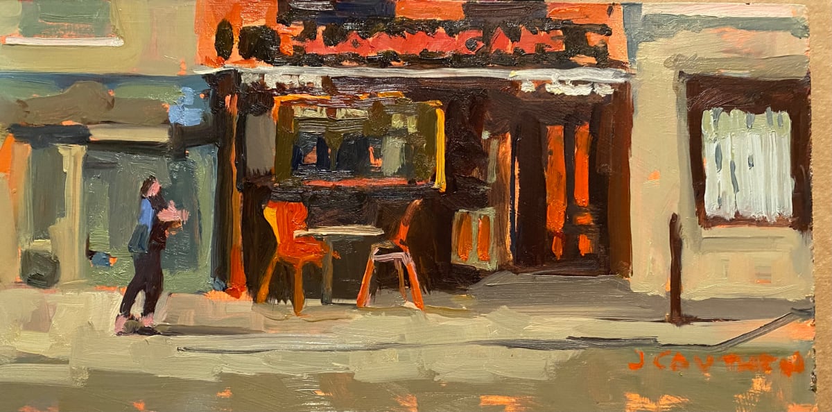 Flanagan's Bar by Jean Lee Cauthen  Image: Listowel, County Kerry.  Loved the black, grey and orange color combination here. Also a great spot to paint if it rains, there's a small shelter to work from!