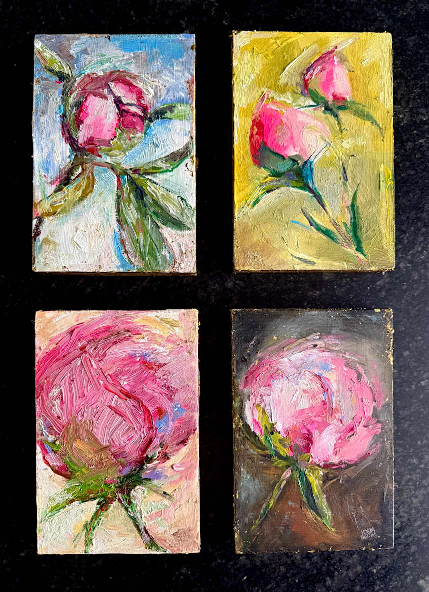 Gold Leaf Wood Panel Peonies by sharon jiskra brooks, Image 1.