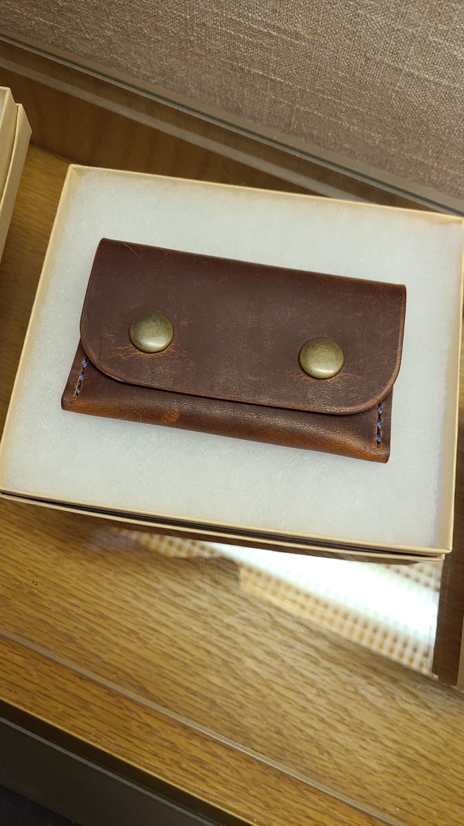 Horween English Tan Dublin Snap Wallet with Blue Thread by Ryan Hertel 