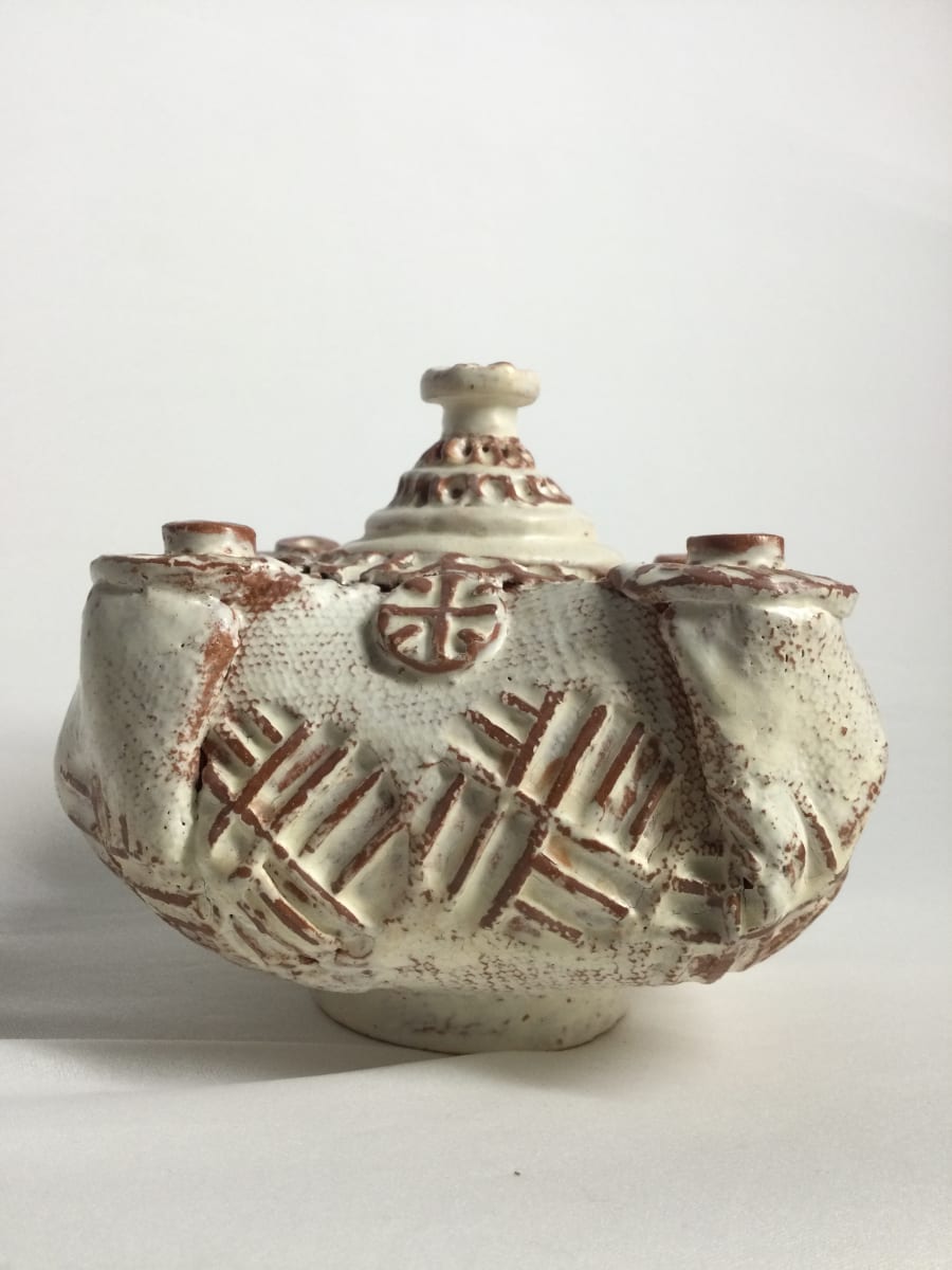 White Glazed Lidded Vessel by Sylvia "Skip" Cunningham 