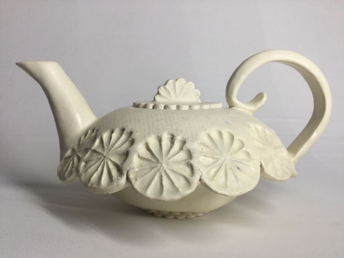 White Scalloped Teapot by Sylvia "Skip" Cunningham 