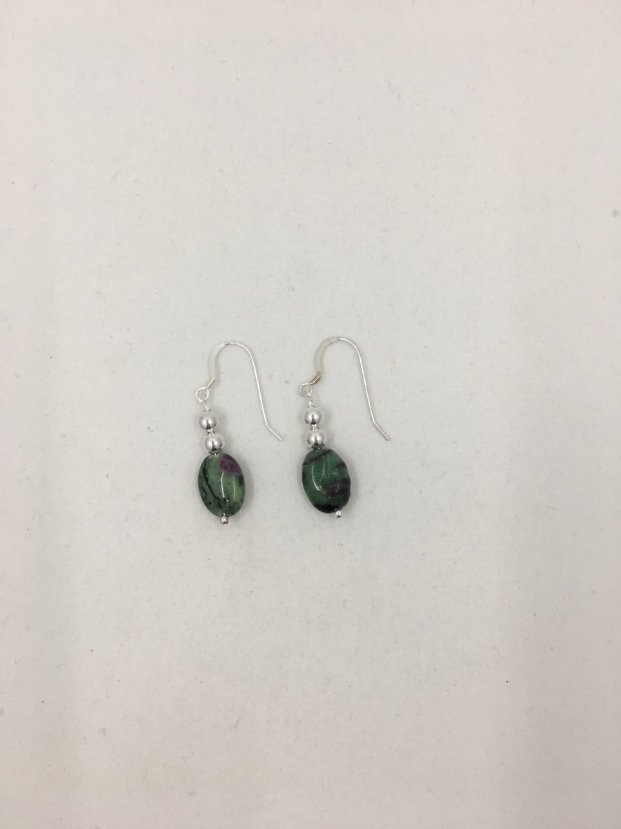 Ruby-in-zoisite and sterling silver bead earrings by Beverly Iber 